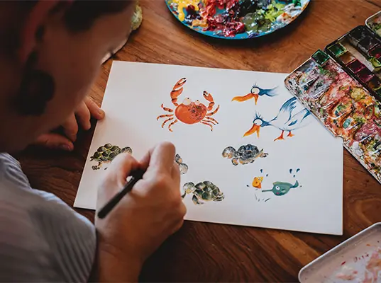 Motifs dessinés à la main - Tissu Cadeaux de naissance papeterie