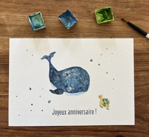 [4432] CARTE POSTALE ANNIVERSAIRE - BALEINE ET TORTUE