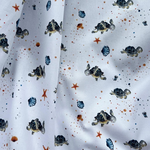 [0595] TISSU COTON OEKO TEX - LES TORTUES ET LES COQUILLAGES