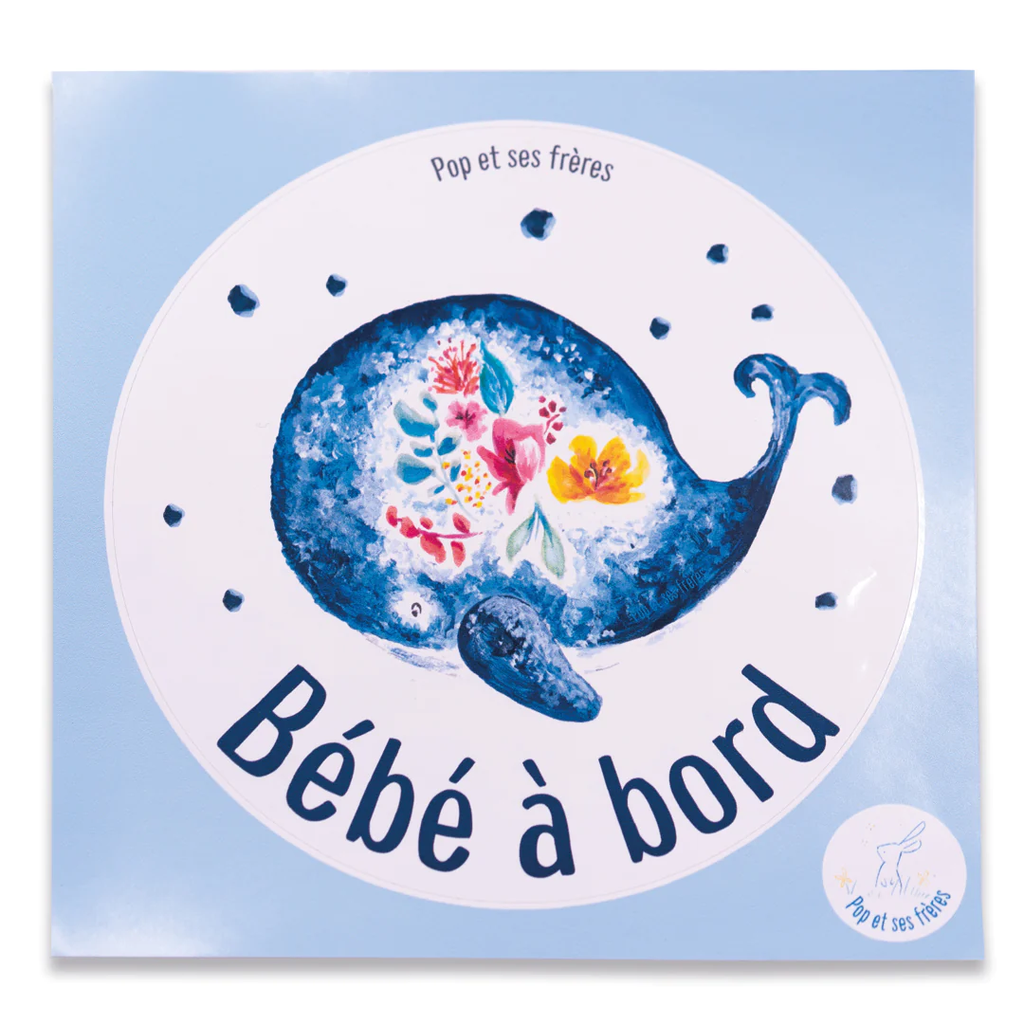 STICKER BEBE A BORD - BALEINE FLEURS FRANCAIS