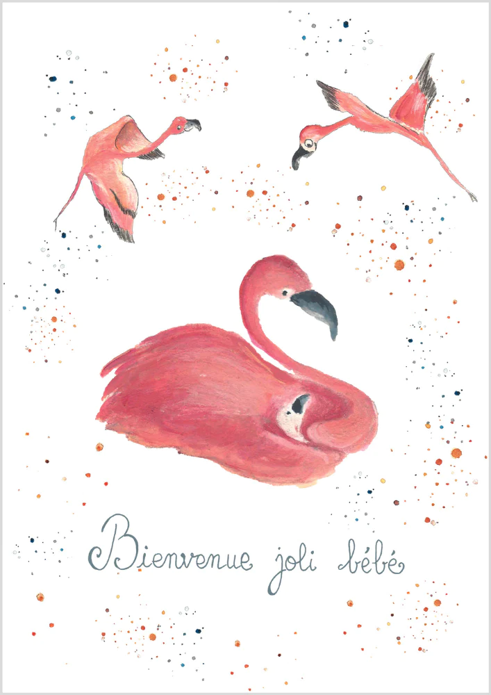 CARTE POSTALE BEBE - PETIT FLAMANT ROSE