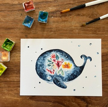 [0090] CARTE POSTALE - LA BALEINE ET LES FLEURS