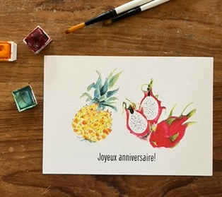 CARTE POSTALE ANNIVERSAIRE - LE PITAYA ET L' ANANAS
