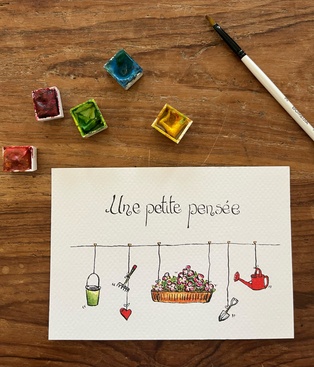 CARTE POSTALE UNE PETITE PENSÉE À L'ARROSOIR