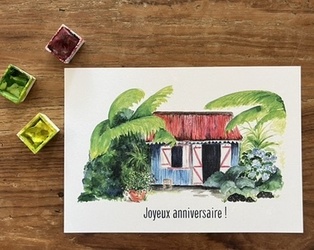 CARTE POSTALE ANNIVERSAIRE - LA CASE CRÉOLE TOIT ROUGE
