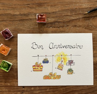 CARTE POSTALE ANNIVERSAIRE - CADEAUX SUR LE FIL