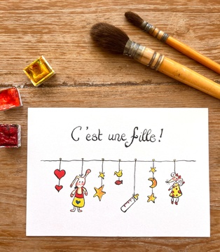 CARTE POSTALE BÉBÉ - C'EST UNE FILLE BIBERON