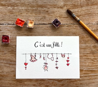 CARTE POSTALE BÉBÉ - C'EST UNE FILLE COLLIER