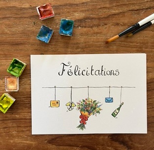 CARTE POSTALE FELICITATIONS BOUQUET