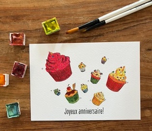 CARTE POSTALE ANNIVERSAIRE - CUP CAKE
