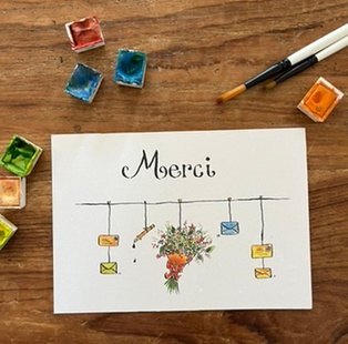 CARTE POSTALE MERCI AVEC UN BOUQUET