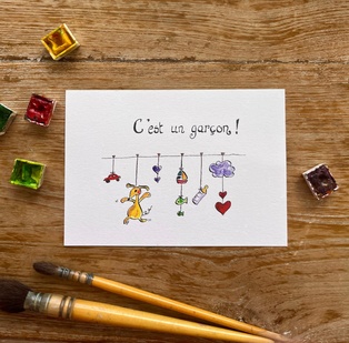 CARTE POSTALE BÉBÉ - C'EST UN GARÇON DOUDOU