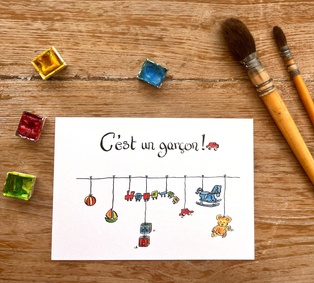 CARTE POSTALE BÉBÉ - C'EST UN GARÇON PETIT TRAIN