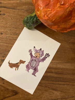 CARTE POSTALE HALLOWEEN - LOUP VIOLET