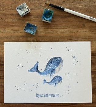 CARTE POSTALE JOYEUX ANNIVERSAIRE - LES BALEINES BLEUES