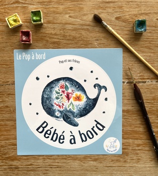 STICKER BÉBÉ À BORD - LA BALEINE ET LES FLEURS FRANÇAIS