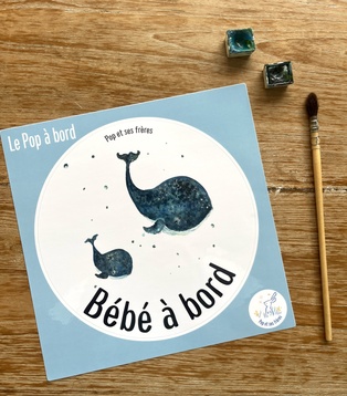 STICKER BÉBÉ À BORD - LA BALEINE ET SON BALEINEAU FRANÇAIS