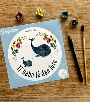STICKER BÉBÉ À BORD - LA BALEINE ET SON BALEINEAU FLEURS CRÉOLE
