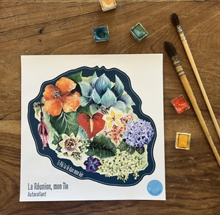 STICKER - L'ÎLE AUX FLEURS SUR FOND BLEU