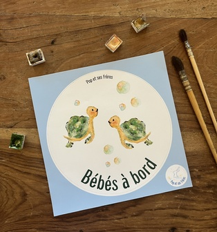 STICKER BÉBÉ A BORD - LES DEUX PETITES TORTUES FRANÇAIS