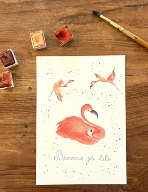 CARTE POSTALE BEBE - FAMILLE FLAMANTS ROSE