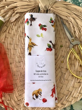 COUPON DE TISSU COTON OEKO TEX - LES OISEAUX ET LES GOYAVIERS