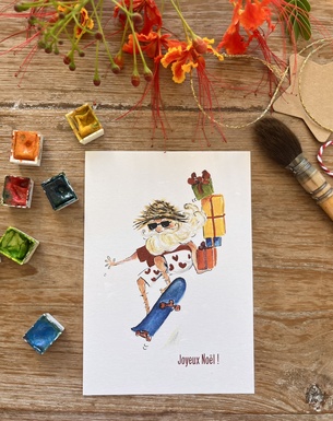 CARTE POSTALE NOËL - PÈRE NOËL À SKATE