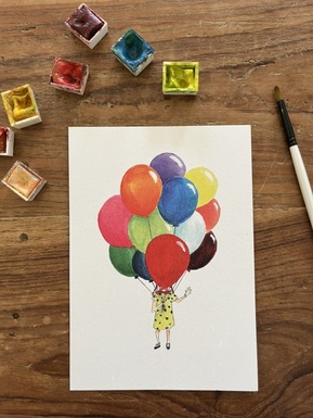 CARTE POSTALE - FILLETTE AUX  BALLONS