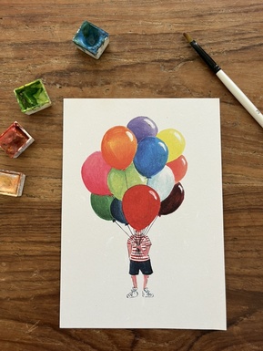 CARTE POSTALE - GARÇON AUX BALLONS