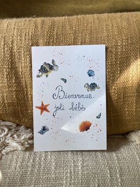 CARTE POSTALE BEBE - LES TORTUES ET LES COQUILLAGES