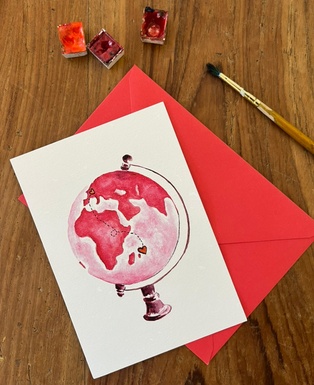 CARTE POSTALE GLOBE ROSE