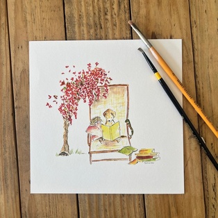 PETITE AFFICHE LECTURE SOUS LE BOUGAINVILLIER