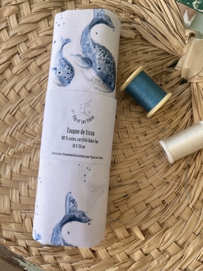 COUPON DE TISSU COTON OEKO TEX - LES BALEINES BLEUES