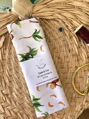 COUPON DE TISSU COTON OEKO TEX - LES PETITS SINGES ET LES BANANES