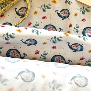 TISSU COTON OEKO TEX - LA BALEINE ET LES FLEURS