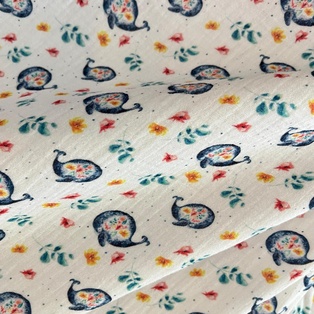 TISSU DOUBLE GAZE DE COTON - LA BALEINE ET LES FLEURS